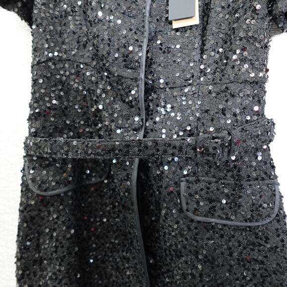 Donna Karan New York Size 8 Black Sequin Short Sleeve Button Up Belted Dress NWT - Picture 4 of 16